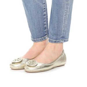 TORY BURCH Minnie Travel Ballet Flat, Gold - 6.5